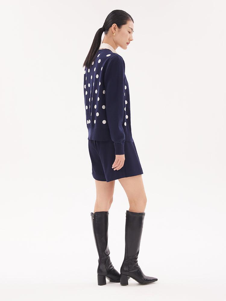 Blue&White Polka Dots Jacquard Reversible Cardigan GOELIA