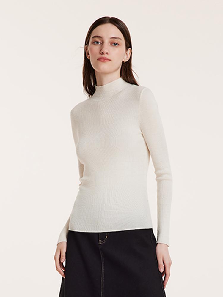 Machine Washable Wool Mock Neck Sweater GOELIA