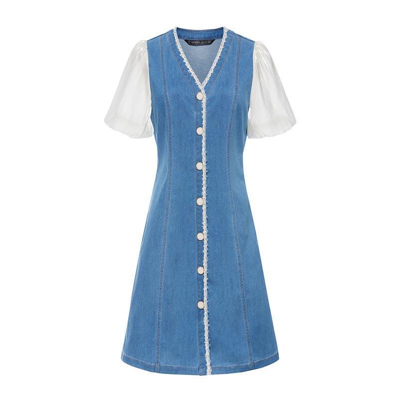 Denim Patchwork Tweed Dress GOELIA