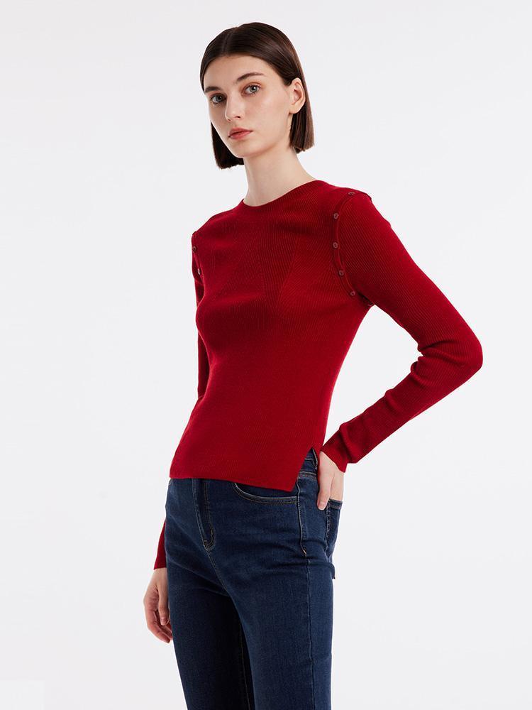 Detachable Sleeve Woolen Round Neck Sweater GOELIA