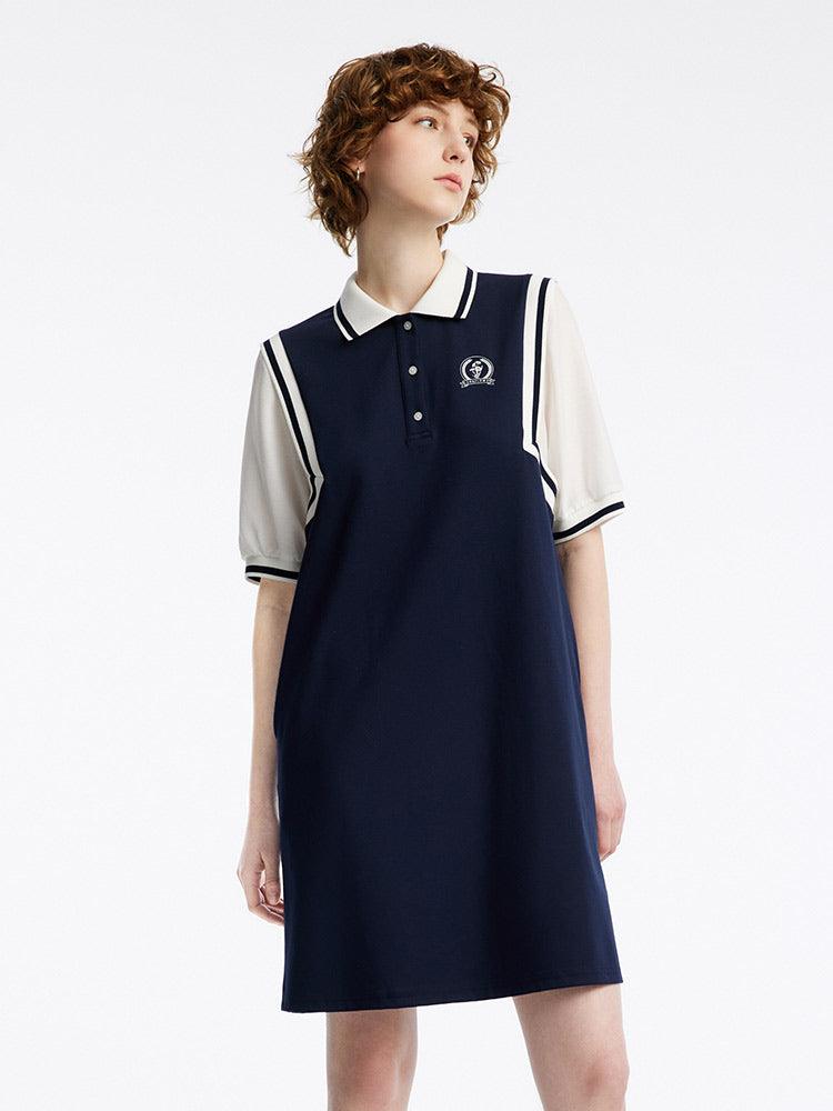 Lapel Collar Splicing Sleeve College Style Dress GOELIA