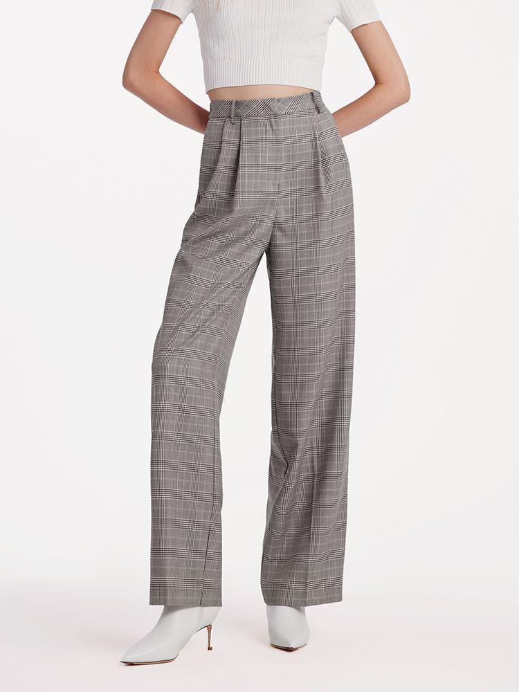 Worsted Wool Plaid Straight Full Length Pants GOELIA