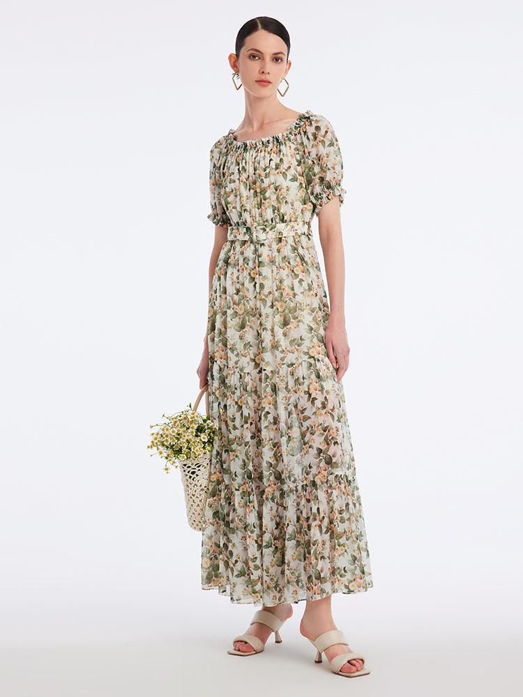 Original Silk Print Ankle-Length Dress GOELIA