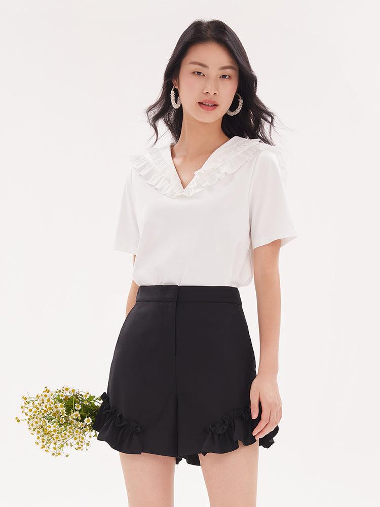 Ruffle Straight Shorts GOELIA