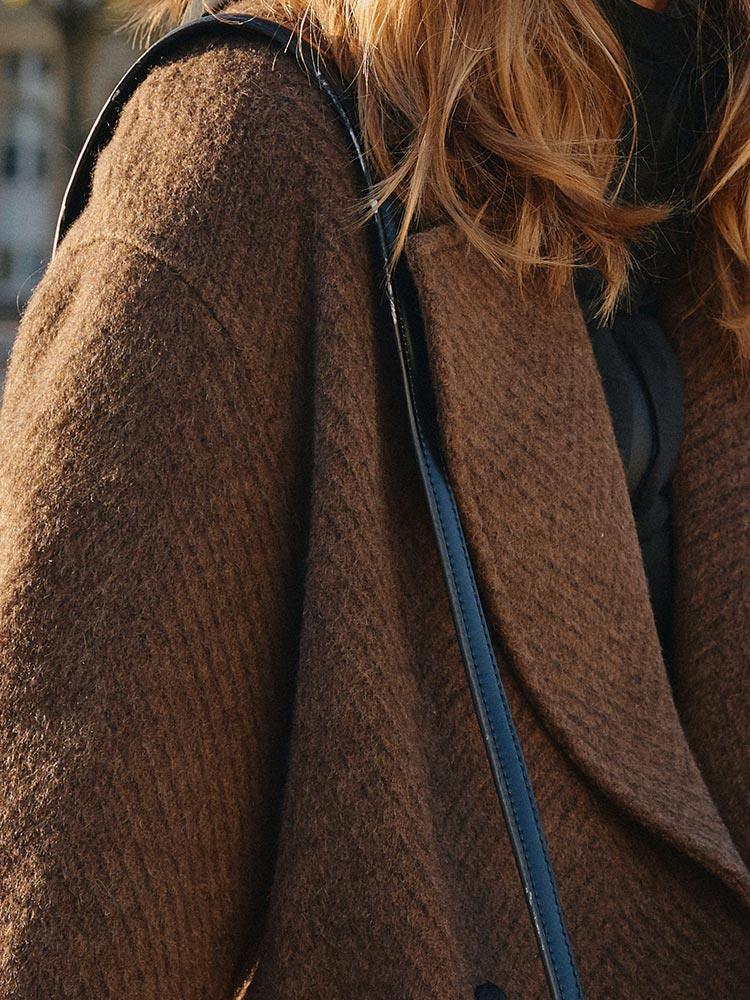 Brown Tweed One-Button Overcoat GOELIA