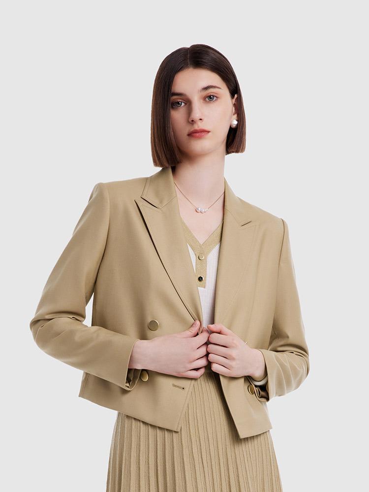 Light Camel Worsted Wool Cropped Blazer GOELIA