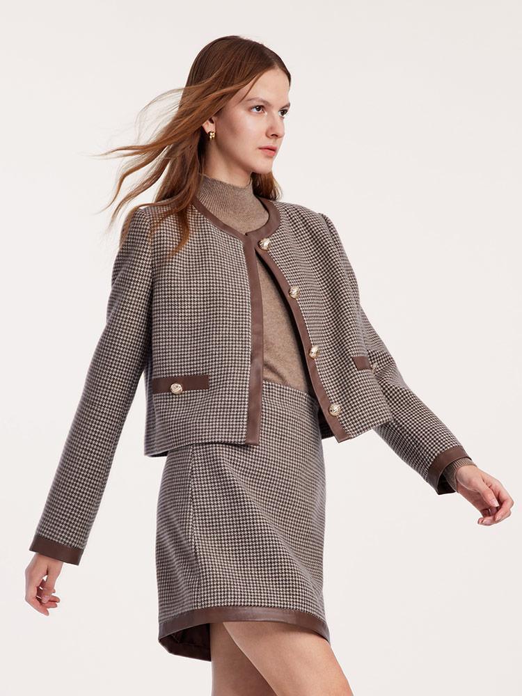 Washable Wool Patchwork Jacket And Skirt Two-Piece Suit GOELIA