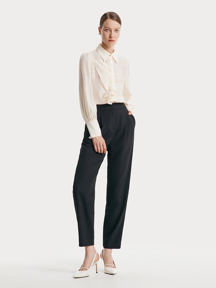 Black Ruched Narrow Leg Pants GOELIA