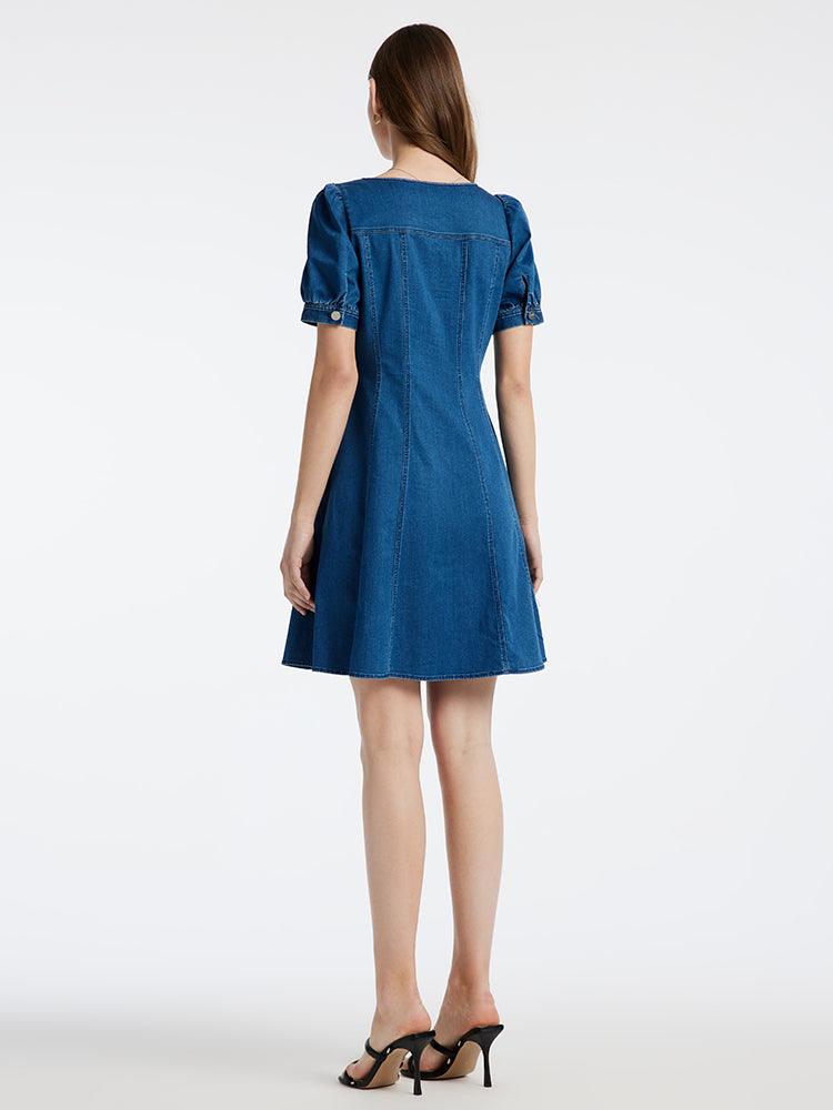 Denim Dress With Removable Bowknot GOELIA