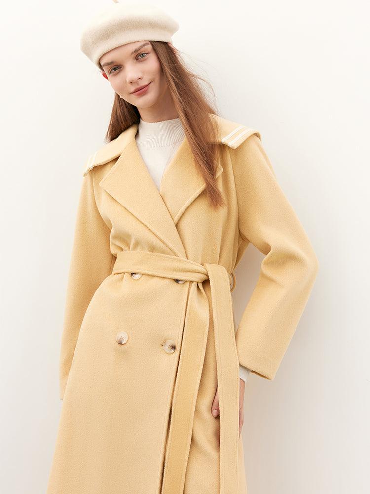 Yellow Crew Neck Long Sleeve Coat GOELIA