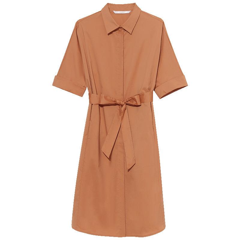 Shirt-Style Cotton Gathered Waist Dress GOELIA