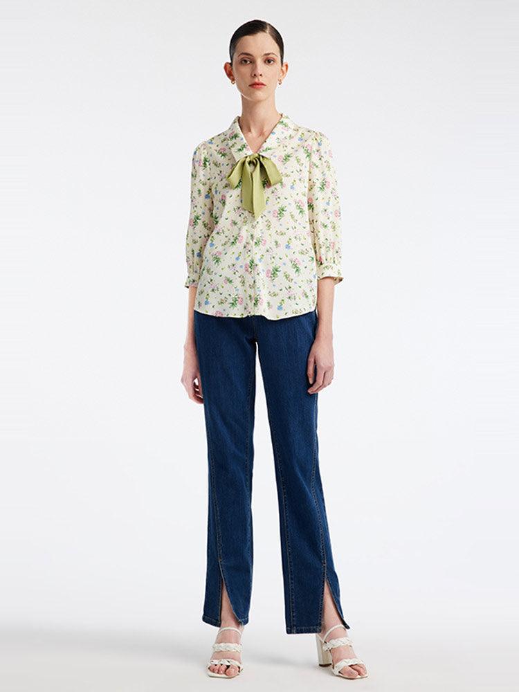 19MM Floral V-Neck Slim Shirt GOELIA