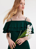 Off-Shoulder Ruffle Trim Knitted Dress GOELIA
