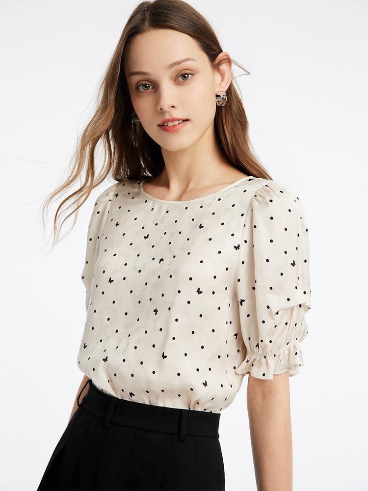 Round Neck Polka Dots Blouse GOELIA