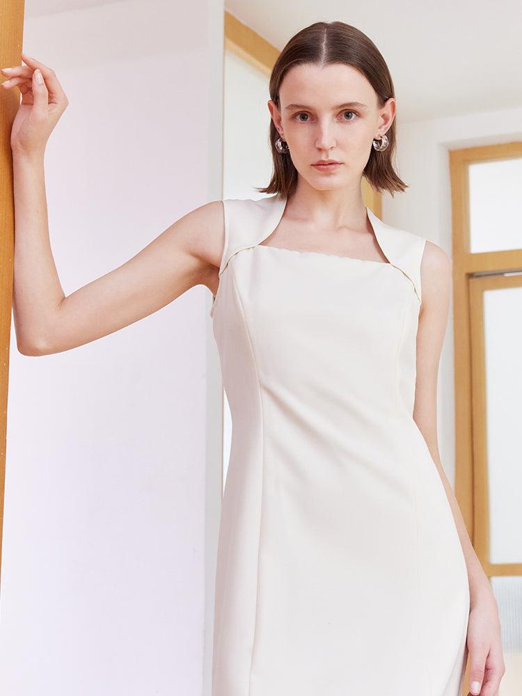 White Worsted Woolen Slim Dress GOELIA