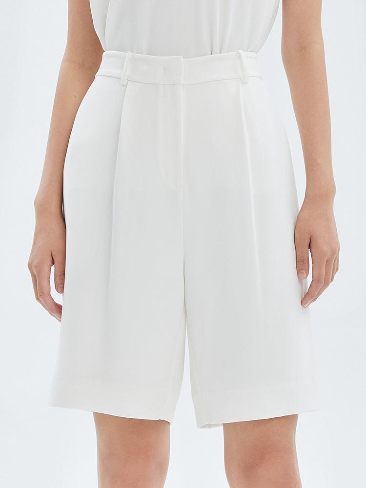 White Triacetate High-Waisted Shorts GOELIA