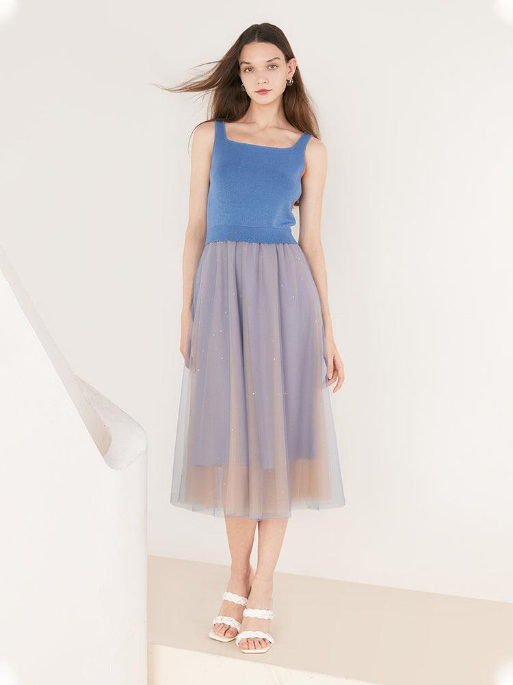 Blue Patchwork Dress Two-piece GOELIA