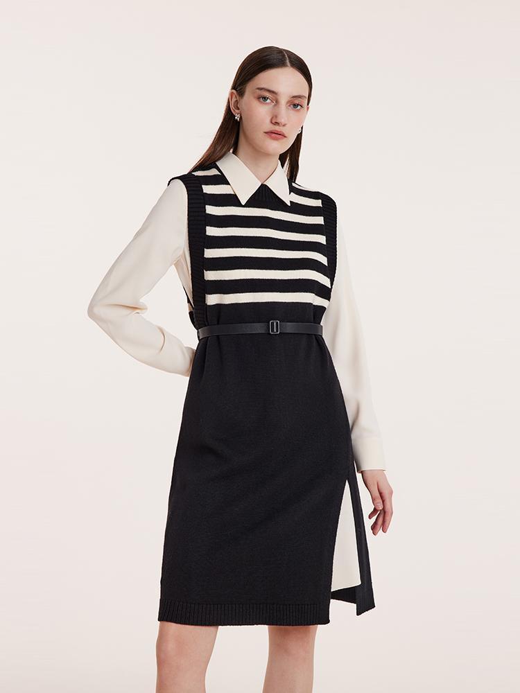 Shirt Dress And Stripe Vest Two-Piece Set GOELIA