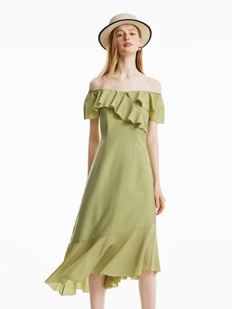Matcha-Grünes Rüschenkleid 