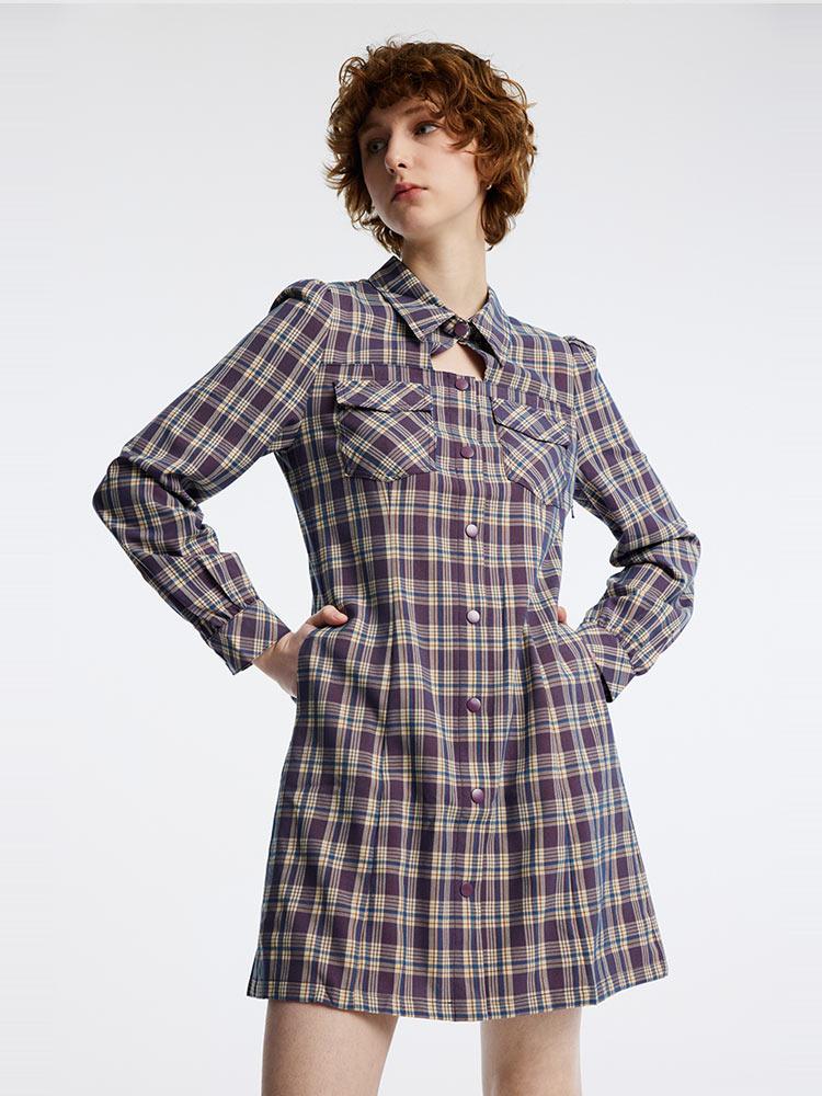 Gathered Waist Plaid Dress GOELIA