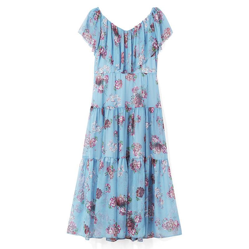 Printed Ruffle Neck Dress GOELIA