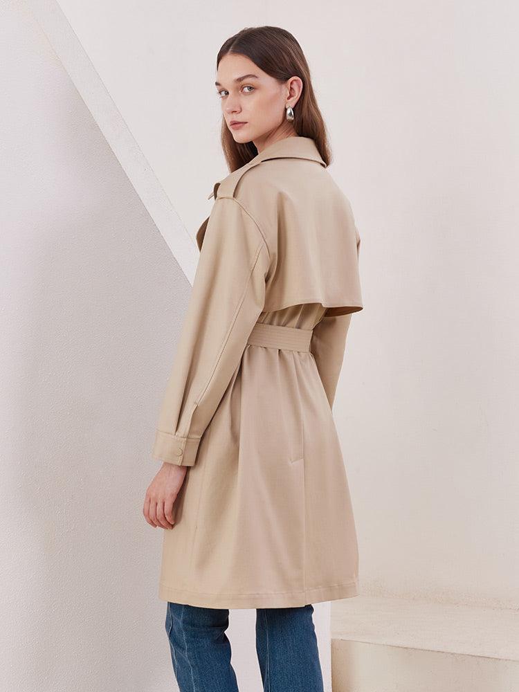 Classic Khaki Lether Trench Coat GOELIA