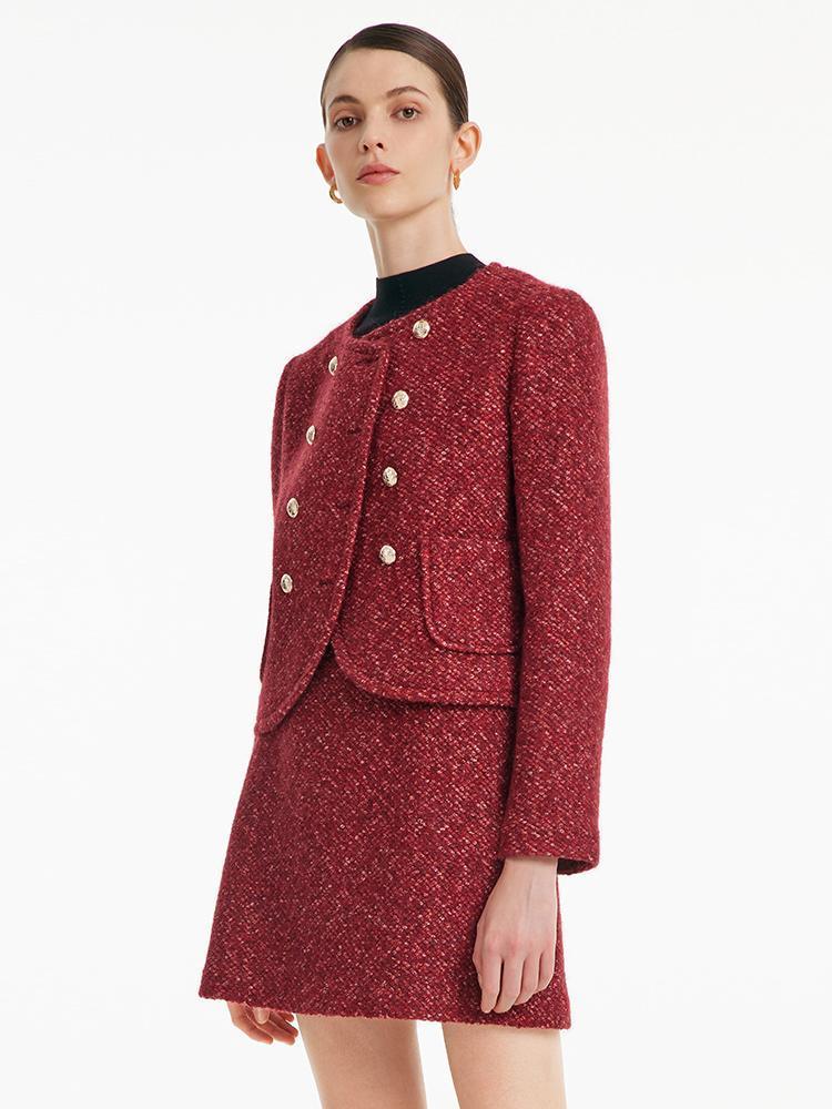 Red Double-Breasted Tweed Crop Jacket GOELIA