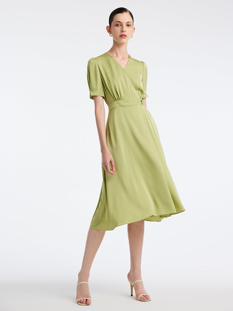 Green V-Neck A-Line Midi Dress GOELIA