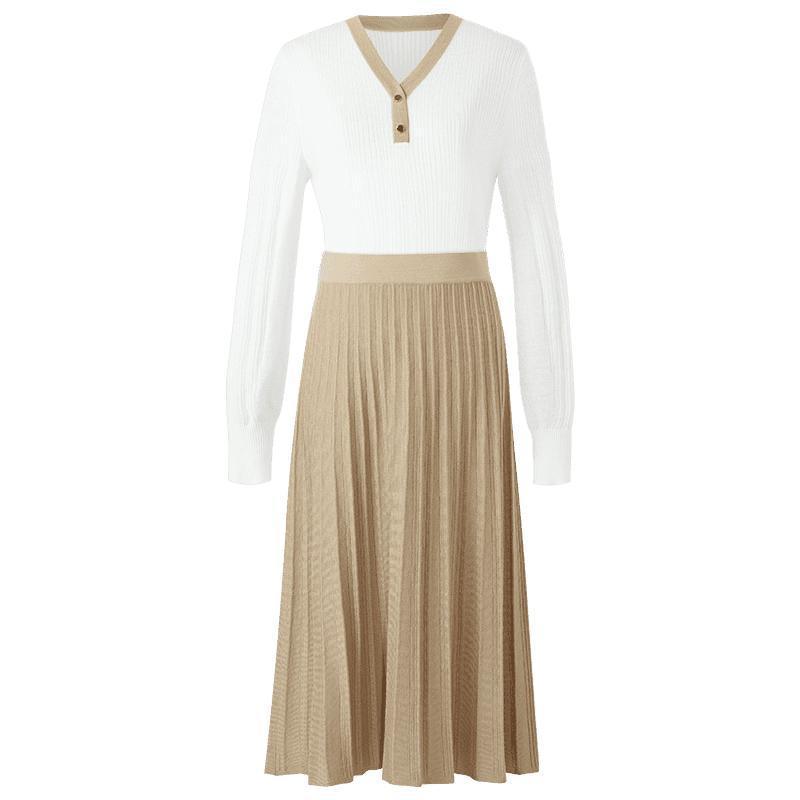 Wool Knitted Top And Pleated Skirt Two-Piece Suit GOELIA