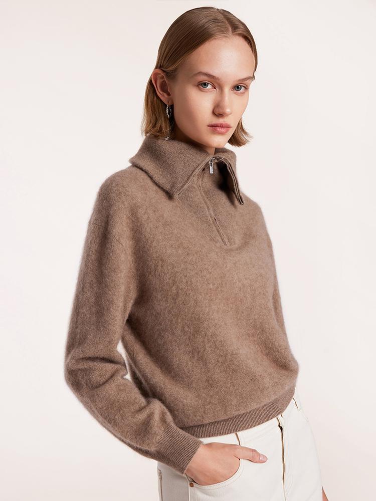 Pure Cashmere Zippered Lapel Sweater GOELIA