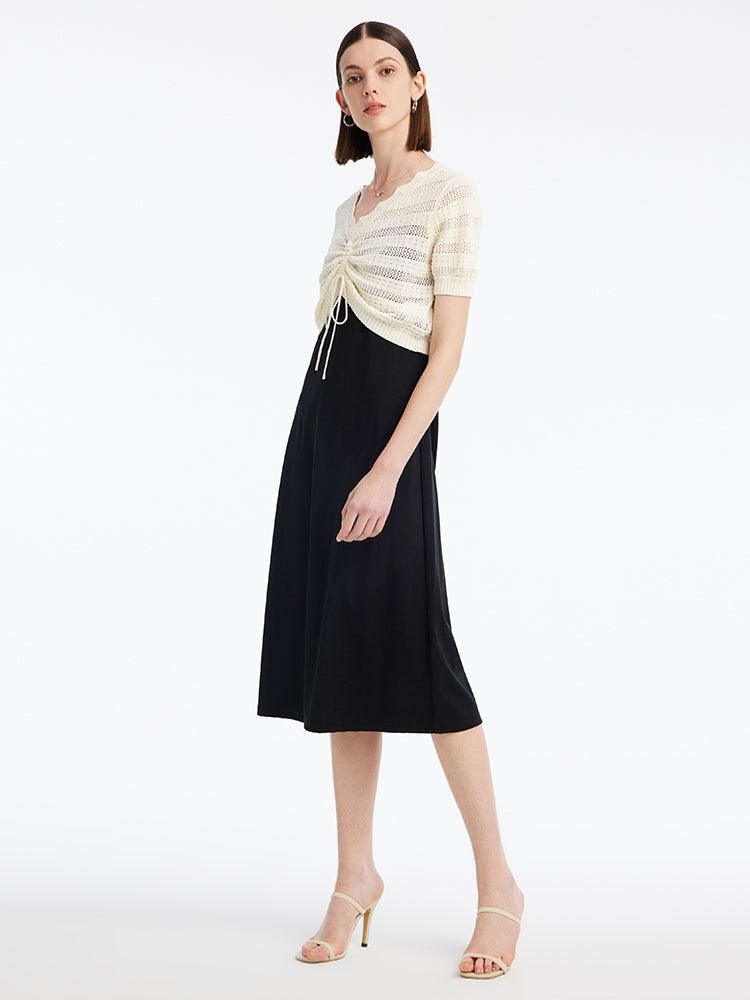 V-Neck Pleated Two-Piece Suit Dress GOELIA