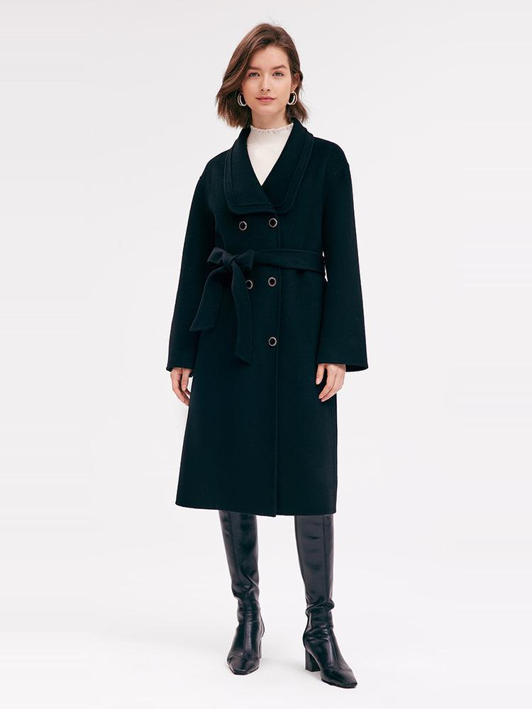 Black Double-Breasted Diamond Button Coat GOELIA