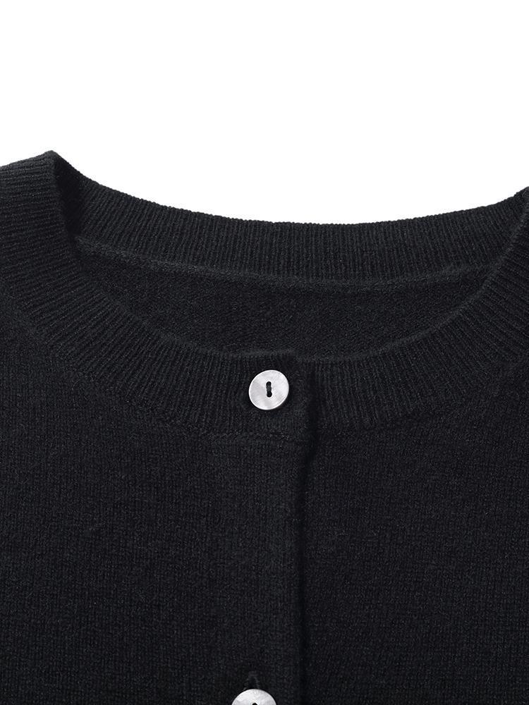 Black Pure Cashmere Round Neck Cardigan GOELIA