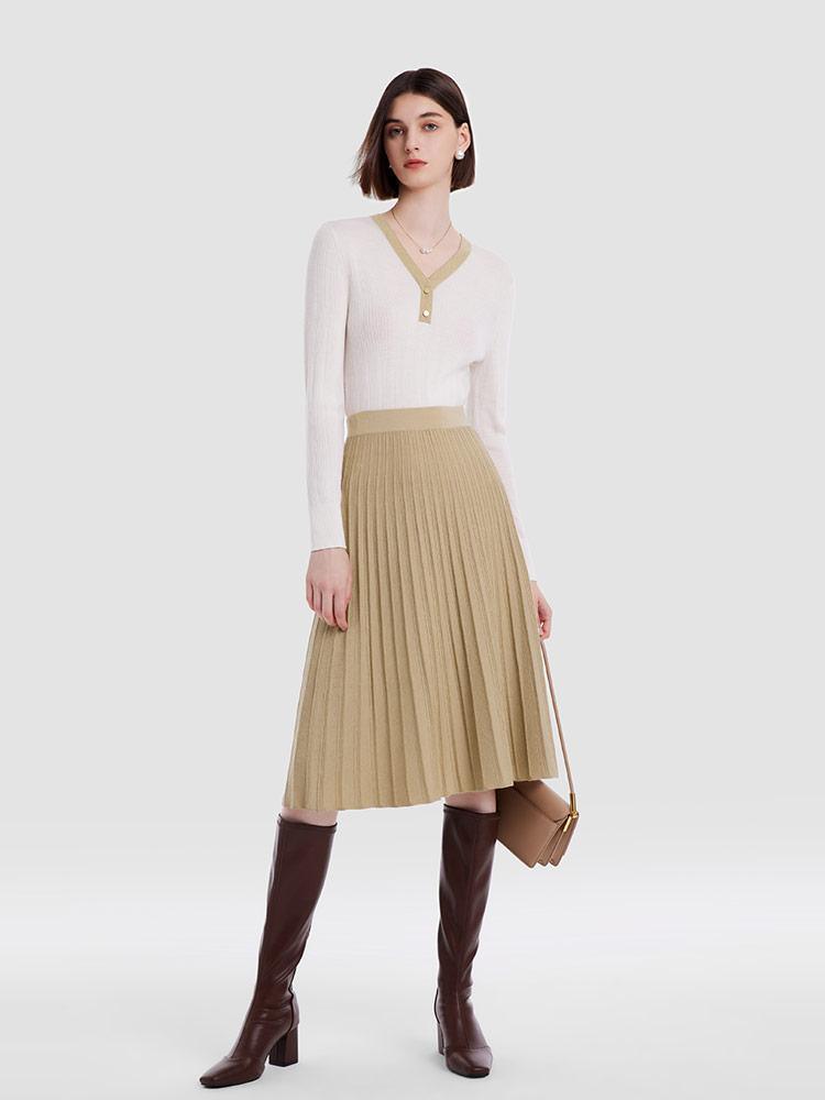 Wool Knitted Top And Pleated Skirt Two-Piece Suit GOELIA