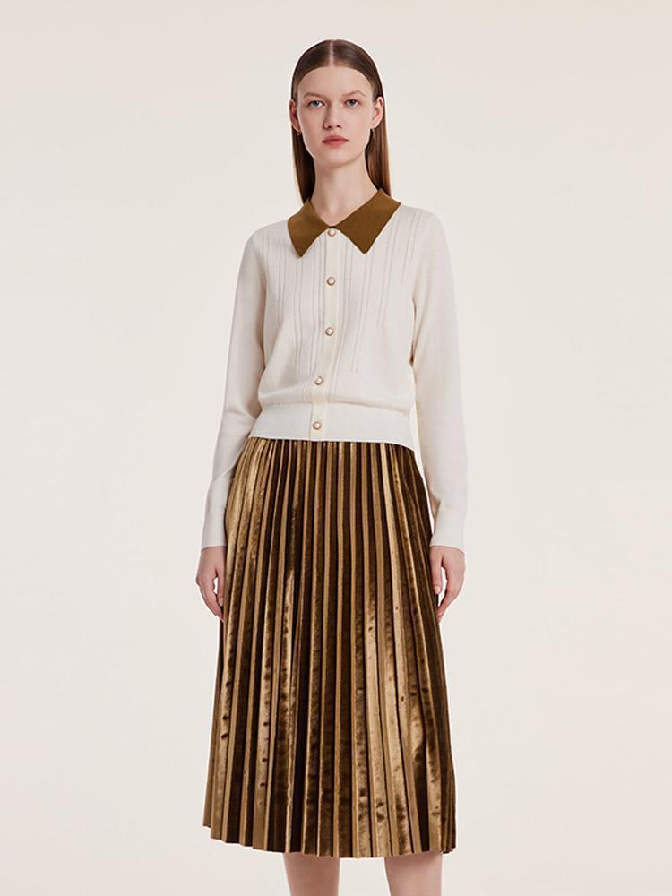 Polo Neck Sweater And Pleated Skirt Two-Piece Set GOELIA