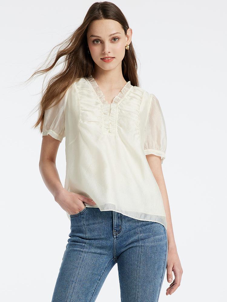 Ruffle V Neck Blouse GOELIA