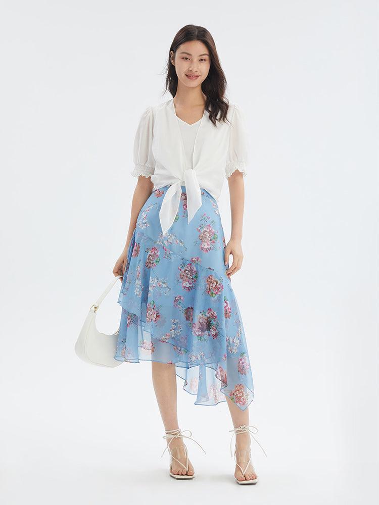 Floral Print Asymmetrical Skirt GOELIA