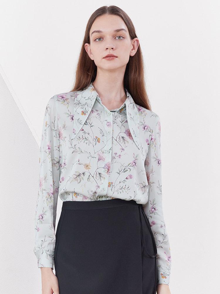 Green Floral Mulberry Silk Shirt GOELIA