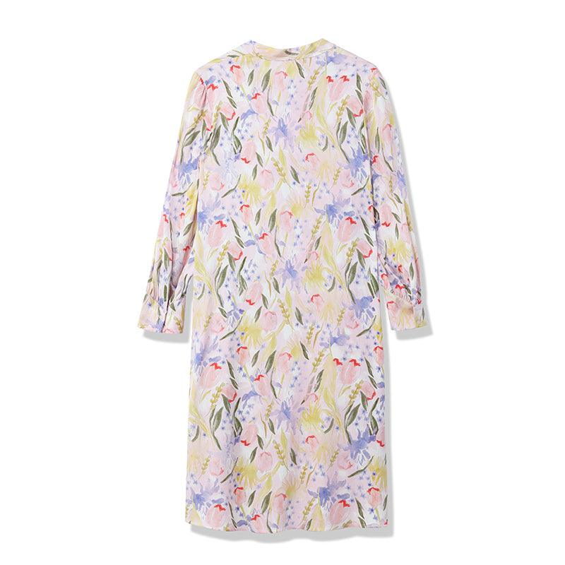 Mulberry Silk Floral Pink Dress GOELIA