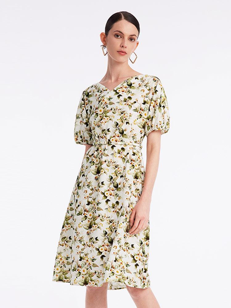 Floral Gathered Waist Dress GOELIA