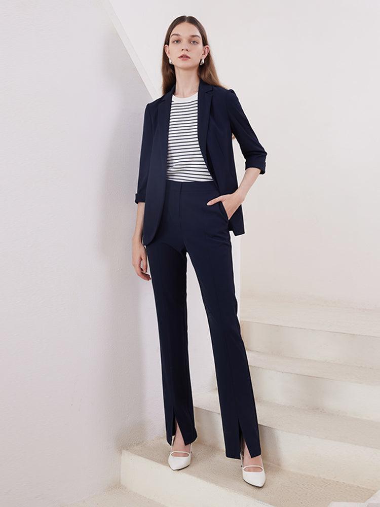 Dark Blue Slim Slit Pants GOELIA