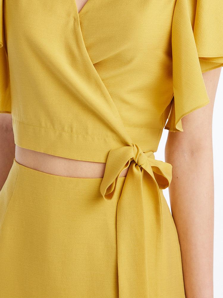 Yellow Ruffle Sleeve Two-Piece Suit GOELIA