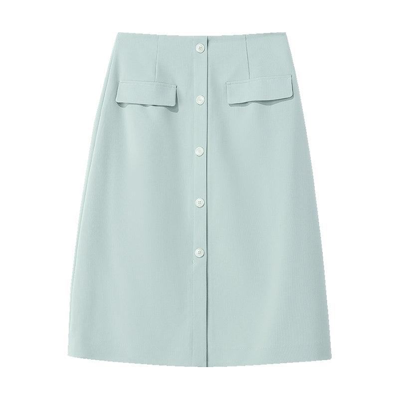 Mint Green Single-Breasted Slit Skirt GOELIA