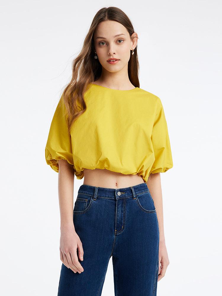 Yellow Crop Round Neck Top GOELIA