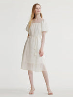 Square Neck Embroidered Dress With Belt GOELIA