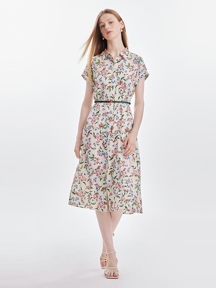 19 Momme Silk Print Dress With Belt GOELIA