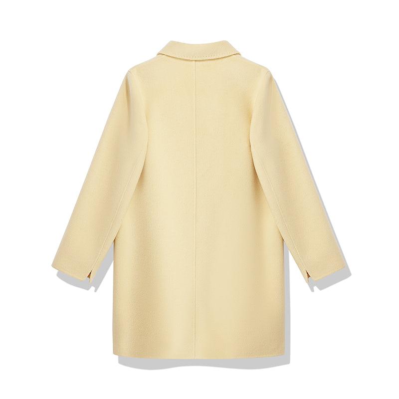 One-Button Cream Yellow Woolen Coat GOELIA