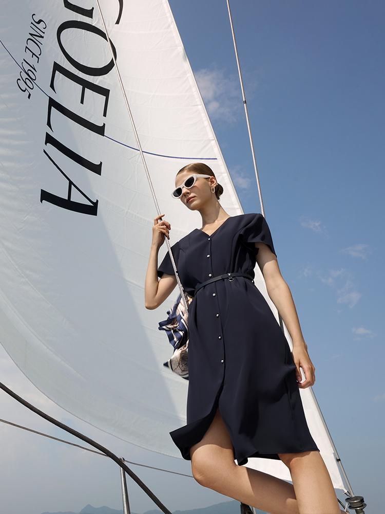 Triacetate Dress With Belt & Silk Scarf GOELIA