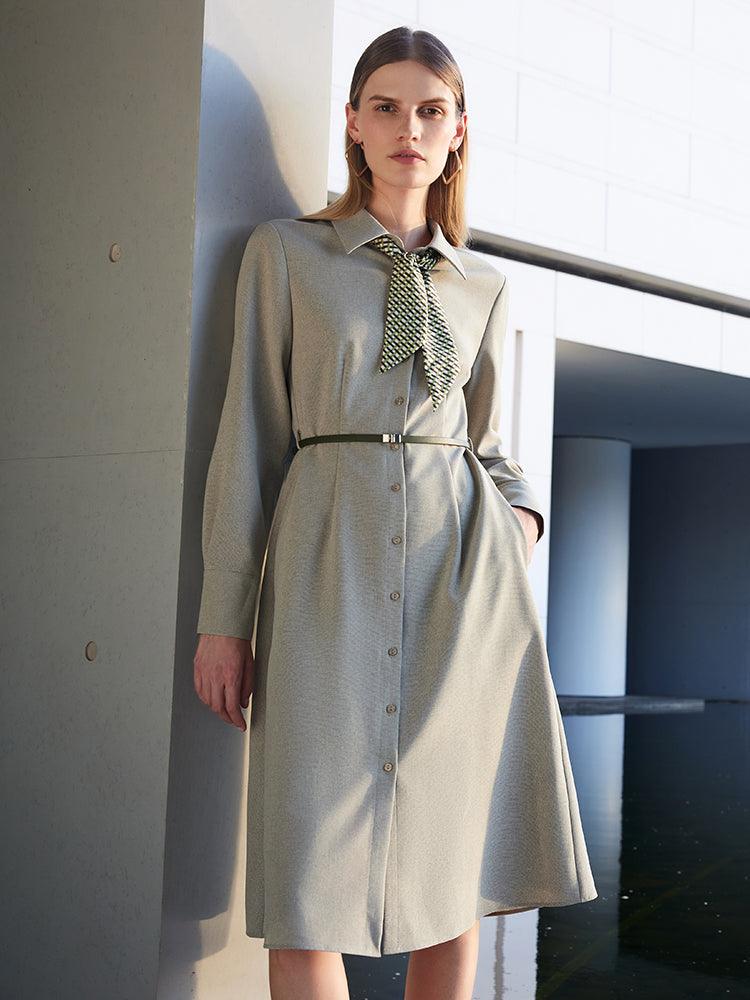 Green Color Block Collar Dress GOELIA