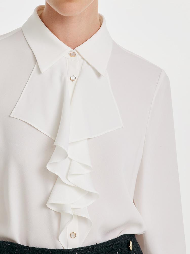 Acetate Ruffle Stand Collar Shirt GOELIA